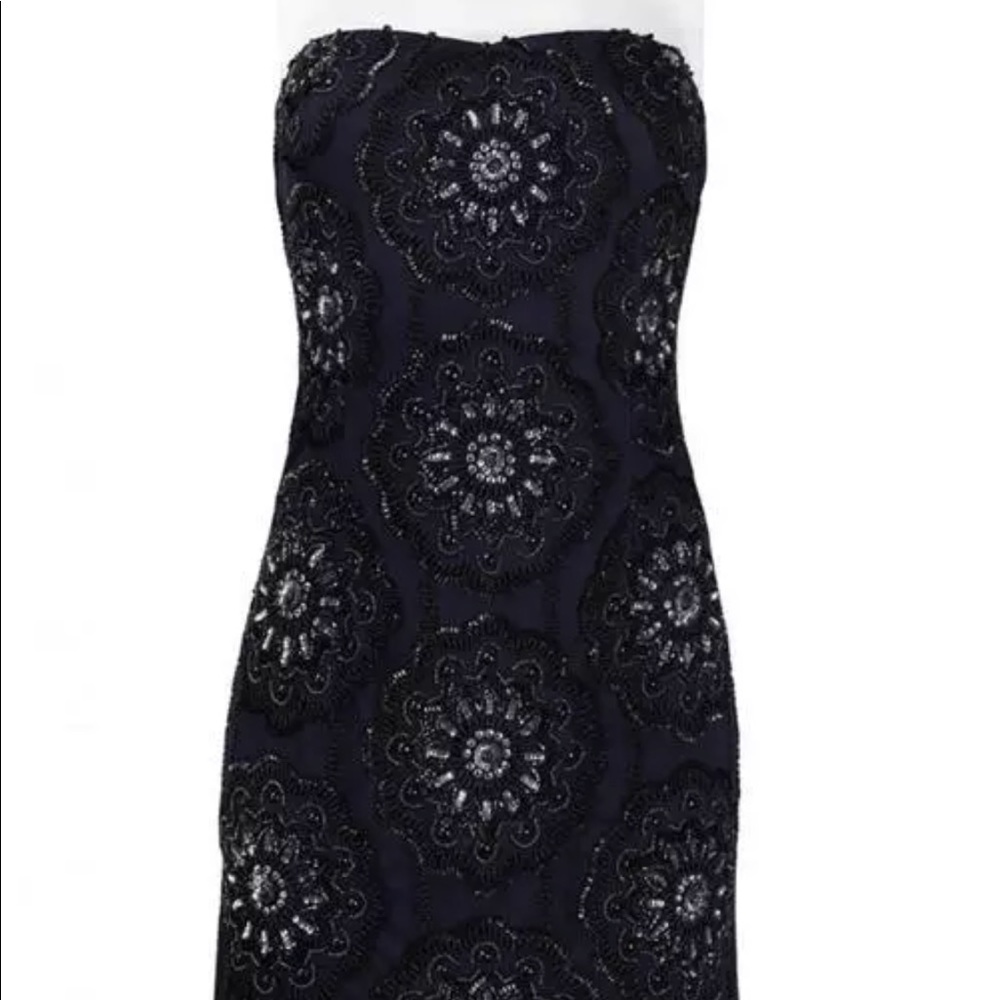 adrianna papell strapless bead & sequin navydress